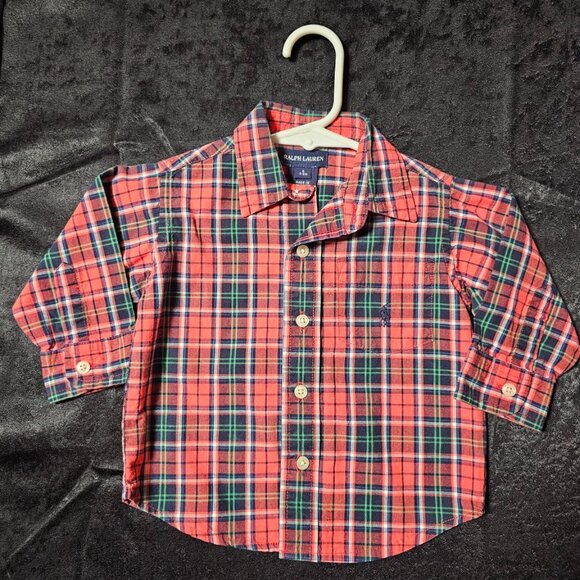 Ralph Lauren 2-Piece Plaid Button-Down & Khaki Pants Set – 3–6 Months - Picture 3 of 4